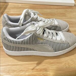 Puma Gray and White Striped Sneakers